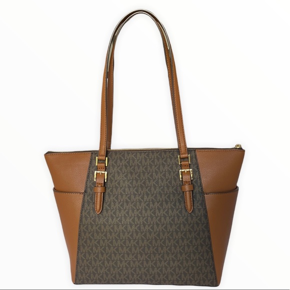 Michael Kors Charlotte Leather Tote bag Brown MK print - Picture 2 of 14